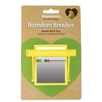 Toy bird mirror with perch and beads